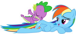 Size: 1201x535 | Tagged: safe, artist:xpesifeindx, hundreds of users filter this tag, rainbow dash, spike, dragon, pegasus, pony, g4, bedroom eyes, bowing, butt kiss, duo, eyes closed, female, kissing, looking back, male, mare, open mouth, prone, show accurate, smiling