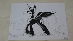 Size: 1280x719 | Tagged: safe, artist:cs, nightmare moon, g4, female, monochrome, solo, traditional art