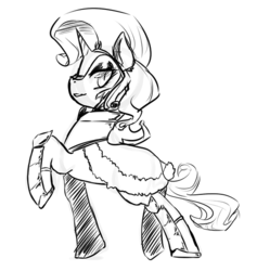Size: 500x527 | Tagged: safe, artist:mylittlesheepy, king sombra, rarity, g4, female, fusion, grayscale, lidded eyes, looking back, monochrome, raised hoof, simple background, solo, white background