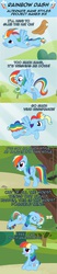 Size: 1066x5106 | Tagged: safe, artist:nightmaremoons, rainbow dash, pegasus, pony, ask pun, g4, accessory swap, alternate hairstyle, blushing, care mare, comic, cowboy hat, dynamic dash, eyes closed, female, floppy ears, forthright filly, hat, hilarious in hindsight, mane swap, manebow sparkle, mare, open mouth, rainbow fash, smiling, solo, teeth, the worst possible thing, tree, wings