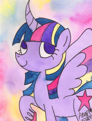 Size: 2448x3240 | Tagged: safe, artist:grocerystorephobic, twilight sparkle, alicorn, pony, g4, female, high res, mare, rainbow power, solo, traditional art, twilight sparkle (alicorn), watercolor painting