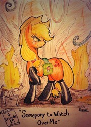 Size: 599x834 | Tagged: safe, artist:doubt, applejack, g4, somepony to watch over me, female, fireproof boots, solo, traditional art