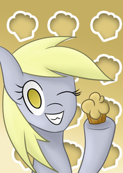 Size: 2480x3507 | Tagged: safe, artist:kriswanted, derpy hooves, pegasus, pony, g4, female, high res, looking at you, mare, muffin, smiling, solo, wink