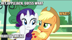 Size: 768x432 | Tagged: safe, edit, edited screencap, screencap, applejack, rarity, g4, image macro, meme, thread tinder