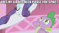 Size: 858x482 | Tagged: safe, edit, edited screencap, screencap, rarity, spike, g4, the ticket master, claw in mouth, do not want, female, hand in mouth, hoof in mouth, image macro, long neck, long pony, male, meme, necc, nope, ship:sparity, shipping, straight, wat