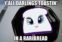 Size: 566x385 | Tagged: safe, rarity, g4, bread, image macro, looking at you, meme, thread tinder