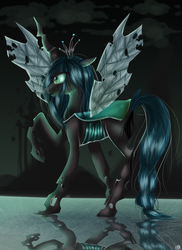 Size: 1600x2200 | Tagged: safe, artist:poneart, queen chrysalis, changeling, changeling queen, g4, crown, female, insect wings, jewelry, regalia, solo, transparent wings, wings