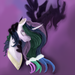 Size: 2500x2500 | Tagged: safe, artist:psychotwi, discord, princess celestia, g4, discorded, female, high res, solo