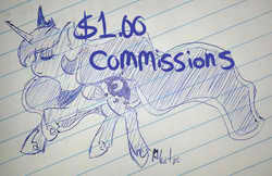 Size: 500x323 | Tagged: safe, artist:pluto manson, princess luna, g4, commission, female, lined paper, monochrome, solo, traditional art