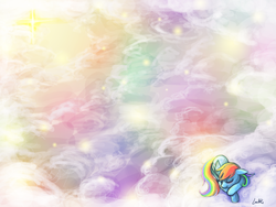 Size: 1200x900 | Tagged: safe, artist:lumineko, rainbow dash, g4, cloud, cloudy, female, sleeping, solo