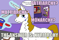 Size: 1144x779 | Tagged: safe, doctor whooves, gilda, prince blueblood, time turner, griffon, g4, abuse, blueabuse, drama, femdom, image macro, kyriarchy, matriarchy, mayonnaise, meme, misandry, patriarchy, sandwich, sexism, slave