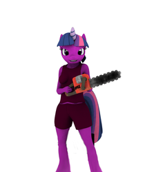 Size: 664x745 | Tagged: safe, artist:sparkyfox, twilight sparkle, anthro, unguligrade anthro, g4, 3d, cg, chainsaw, female, solo