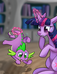 Size: 743x962 | Tagged: safe, artist:ambunny, spike, twilight sparkle, g4, flattened, magic