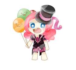 Size: 345x319 | Tagged: safe, artist:mori, pinkie pie, human, g4, balloon, female, hat, humanized, pixiv, solo, top hat