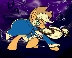 Size: 1000x800 | Tagged: safe, artist:reiduran, applejack, bat, earth pony, pony, g4, bullwhip, castlevania, clothes, coat, cosplay, crossover, female, hat, lightning, mare, richter belmont, solo, whip