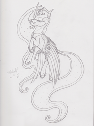 Size: 727x967 | Tagged: safe, artist:midnightsix3, princess luna, lunadoodle, g4, female, monochrome, solo, traditional art