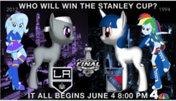Size: 1024x585 | Tagged: safe, artist:j4lambert, rainbow dash, trixie, pony, equestria girls, g4, bracket, hockey, los angeles, los angeles kings, new york, new york rangers, nhl, stanley cup, stanley cup finals, stanley cup playoffs