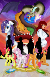 Size: 2600x4000 | Tagged: safe, artist:sonson-sensei, apple bloom, babs seed, discord, rarity, scootaloo, sweetie belle, human, g4, cutie mark crusaders, elements of harmony, silhouette