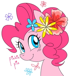 Size: 561x611 | Tagged: safe, artist:dyql11, pinkie pie, earth pony, pony, g4, bust, cute, diapinkes, female, flower, flower in hair, pixiv, portrait, pretty, simple background, solo, white background