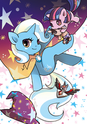 Size: 504x713 | Tagged: safe, artist:a-nup, smarty pants, trixie, twilight sparkle, g4, alicorn amulet, filly