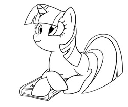 Size: 600x502 | Tagged: safe, artist:pavagat, twilight sparkle, g4, book, female, lineart, monochrome, solo
