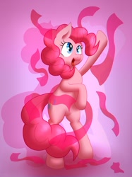 Size: 1280x1707 | Tagged: safe, artist:smokedpone, pinkie pie, earth pony, pony, g4, bipedal, female, happy, mare, open mouth, solo