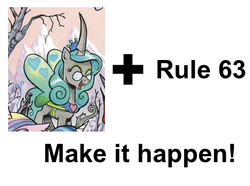 Size: 588x437 | Tagged: safe, idw, changeling, g4, alternate universe, dark mirror universe, exploitable meme, glasses, make it happen, meme, mirror universe, reversalis, rule 63