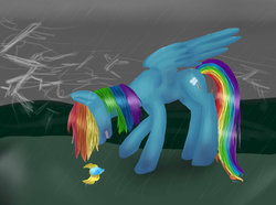 Size: 1024x763 | Tagged: safe, artist:pinkiamena, rainbow dash, g4, crying, element of laughter, female, implied death, solo
