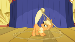 Size: 1365x768 | Tagged: safe, screencap, applejack, boast busters, g4, female, lasso, prehensile tail, solo