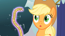 Size: 1365x768 | Tagged: safe, screencap, applejack, boast busters, g4, female, lasso, magic, rope, solo, wide eyes