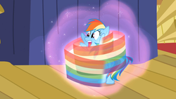 Size: 1365x768 | Tagged: safe, screencap, rainbow dash, boast busters, g4, female, magic, rainbow, solo, spinning