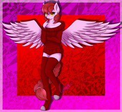 Size: 933x856 | Tagged: safe, artist:eloise-chan, oc, oc only, oc:sweetcake, anthro, anthro oc, clothes, commission, lollipop, socks, solo