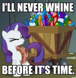 Size: 465x479 | Tagged: safe, edit, edited screencap, screencap, rarity, a dog and pony show, g4, cart, cropped, female, harness, image macro, meme, pun, solo, tack, whining