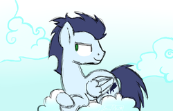 Size: 700x448 | Tagged: safe, artist:lexythedoodlequeen2, soarin', g4, male, sketchy, solo