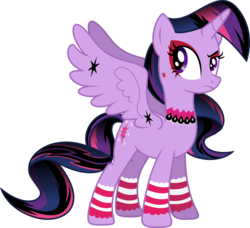 Size: 3294x3000 | Tagged: dead source, safe, artist:theshadowstone, twilight sparkle, alicorn, pony, g4, alternate hairstyle, choker, female, goth, gothic, gothic twilight, high res, mare, ponymania, simple background, solo, tattoo, transparent background, twilight sparkle (alicorn), vector