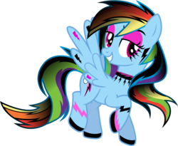 Size: 3653x3000 | Tagged: dead source, safe, artist:theshadowstone, rainbow dash, pegasus, pony, g4, alternate hairstyle, choker, eyeshadow, female, goth, gothic, high res, mare, ponymania, simple background, smiling, solo, tattoo, transparent background