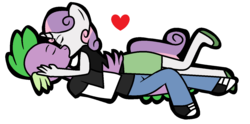 Size: 1338x664 | Tagged: safe, artist:apgaga1pegasister, spike, sweetie belle, anthro, g4, clothes, female, kissing, male, older, ship:spikebelle, shipping, straight, teenage spike, teenager