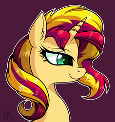 Size: 1078x1142 | Tagged: dead source, safe, artist:php92, sunset shimmer, pony, unicorn, g4, female, portrait, simple background, solo