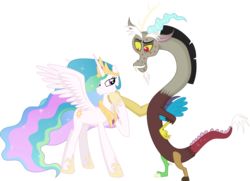 Size: 1024x741 | Tagged: safe, artist:farminilla, discord, princess celestia, g4, female, kiss mark, male, ship:dislestia, shipping, straight