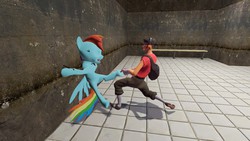 Size: 1360x768 | Tagged: safe, rainbow dash, g4, 3d, crossover, gmod, scout (tf2), team fortress 2, tickling