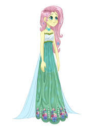 Size: 2000x2500 | Tagged: safe, artist:thepurpah, fluttershy, human, g4, clothes, dress, female, gala dress, high res, humanized, pony coloring, solo