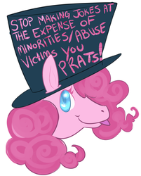 Size: 756x942 | Tagged: safe, artist:dragondicks, pinkie pie, earth pony, pony, g4, :p, female, feminist ponies, hat, head, looking at you, mare, mouthpiece, simple background, smiling, solo, subversive kawaii, tongue out, top hat, white background