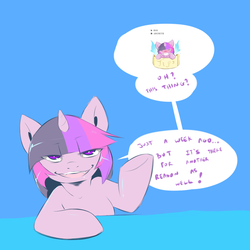 Size: 1280x1280 | Tagged: safe, artist:cold-blooded-twilight, twilight sparkle, cold blooded twilight, g4, commission, dialogue, female, solo, speech bubble