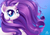 Size: 929x649 | Tagged: safe, artist:joellethenose, rarity, pony, unicorn, g4, alternate hairstyle, bust, female, gradient background, hairity, long hair, long mane, looking up, mare, raised hoof, signature, simple background, smiling, solo, watermark, windswept mane