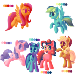 Size: 1800x1750 | Tagged: safe, artist:zoiby, applejack, fluttershy, pinkie pie, rainbow dash, rarity, twilight sparkle, g4, limited palette, mane six