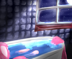 Size: 1280x1054 | Tagged: safe, artist:madacon, pinkie pie, earth pony, pony, g4, bath, bathtub, female, mare, night, solo, wet mane