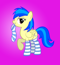 Size: 800x862 | Tagged: artist needed, safe, oc, oc only, oc:silvia windmane, pegasus, pony, bedroom eyes, clothes, socks, solo, striped socks