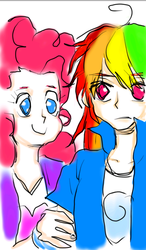 Size: 600x1024 | Tagged: safe, artist:asdf314159265, pinkie pie, rainbow dash, human, g4, duo, humanized, sketchy