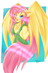 Size: 1000x1500 | Tagged: safe, artist:zekeroxblade, fluttershy, anthro, g4, female, solo