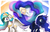 Size: 2550x1650 | Tagged: dead source, safe, artist:opticspectrum, princess celestia, princess luna, alicorn, pony, g4, cutie mark, duo, female, horn, intertwined tails, jewelry, moon, regalia, sun, wings